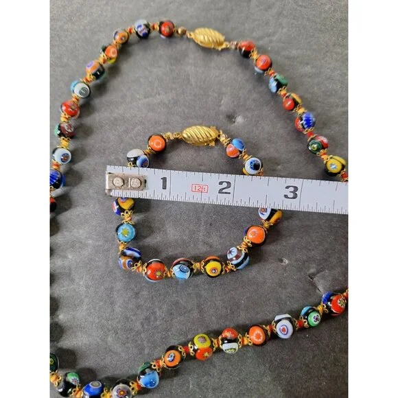 Vintage Original Murano Millefiori Art Glass Bead Necklace & Bracelet - Picture 2 of 16